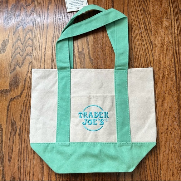 Trader Joes Green Pastel Canvas Mini Tote - Picture 2 of 2